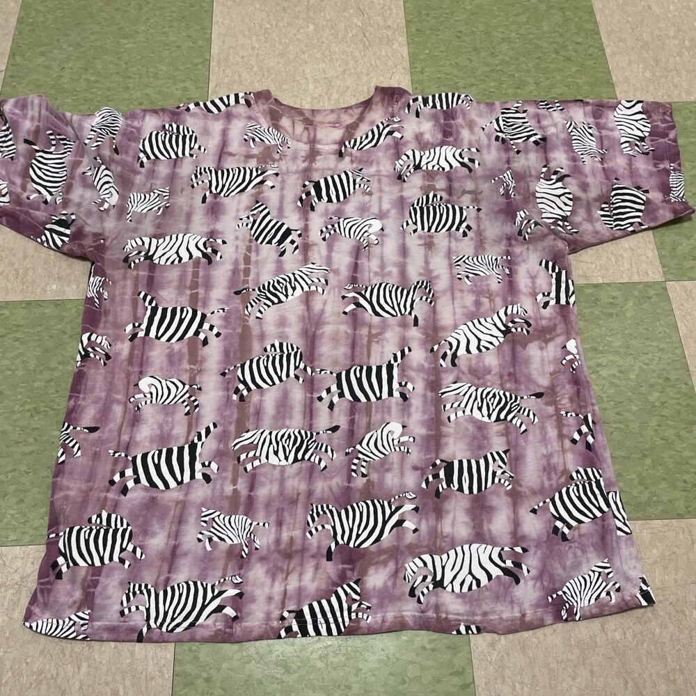 Vintage 90s Quality Pacha Mama Zebra Tie Dye Graphic T Shirt AOP Purple XL